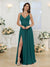 A-Line/Princess Spaghetti Straps Long Wedding Party Dresses with Split Side
