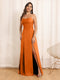 A-Line/Princess Spaghetti Straps Long Wedding Party Dresses with Split Side