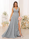 A-Line/Princess V-Neck Split Side Long Bridesmaid Dresses with Pockets