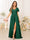 A-Line/Princess V-Neck Short Sleeves Long Bridesmaid Dresses with Split Side