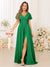 A-Line/Princess V-Neck Short Sleeves Long Bridesmaid Dresses with Split Side