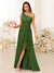 A-Line/Princess One-Shoulder Long Bridesmaid Dresses with Split Side