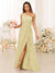 A-Line/Princess One-Shoulder Long Bridesmaid Dresses with Split Side