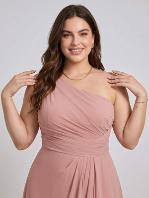 A-Line/Princess One-Shoulder Long Plus Size Bridesmaid Dresses with Split Side & Ruched