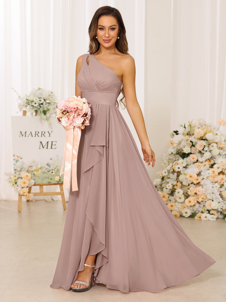 A-Line/Princess One-Shoulder Long Bridesmaid Dresses With Split Side