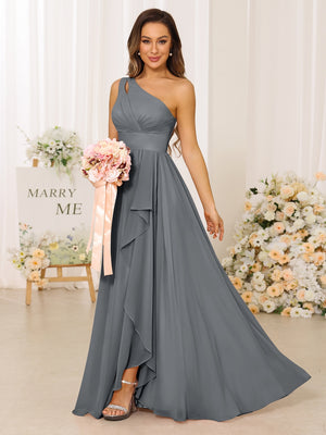 A-Line/Princess One-Shoulder Long Bridesmaid Dresses With Split Side
