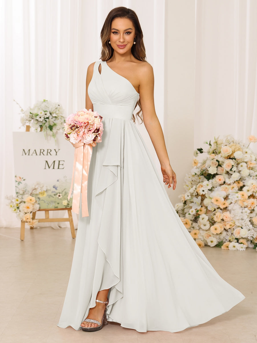 Lavetir Bridesmaid Dresses Silver A-Line/Princess One-Shoulder Long with Split Side 2026