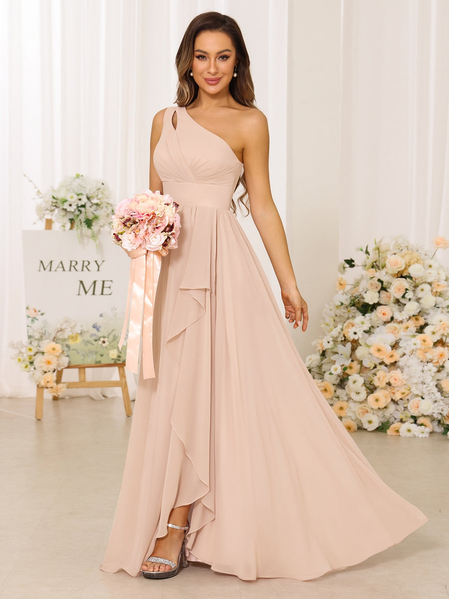 a line bridesmaid dress Lavetir Dresses Dusty Blue A-Line/Princess One-Shoulder Long with Split Side 2026 Available in petite to plus size Ladivine 7446 Long Satin A