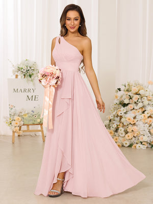 light pink one shoulder bridesmaid dresses light pink satin bridesmaid dresses BABARONI BABARONI Acetate Satin Peach Bridesmaid Dresses One Shoulder Sweep Train Sleeveless Pleated with Slit A-line, Peach / US0