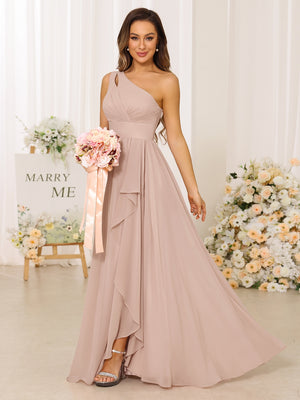 Lavetir Bridesmaid Dresses Navy Blue A-Line/Princess One-Shoulder Long With Split Side 2026 Lavetir Bridesmaid Dresses Navy Blue A-Line/Princess One-Shoulder Long With Split Side 2026