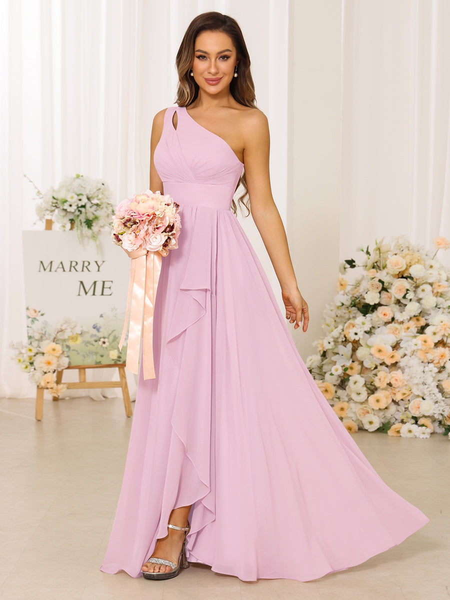 Lavetir Bridesmaid Dresses Pink A-Line/Princess One-Shoulder Long with Split Side 2026