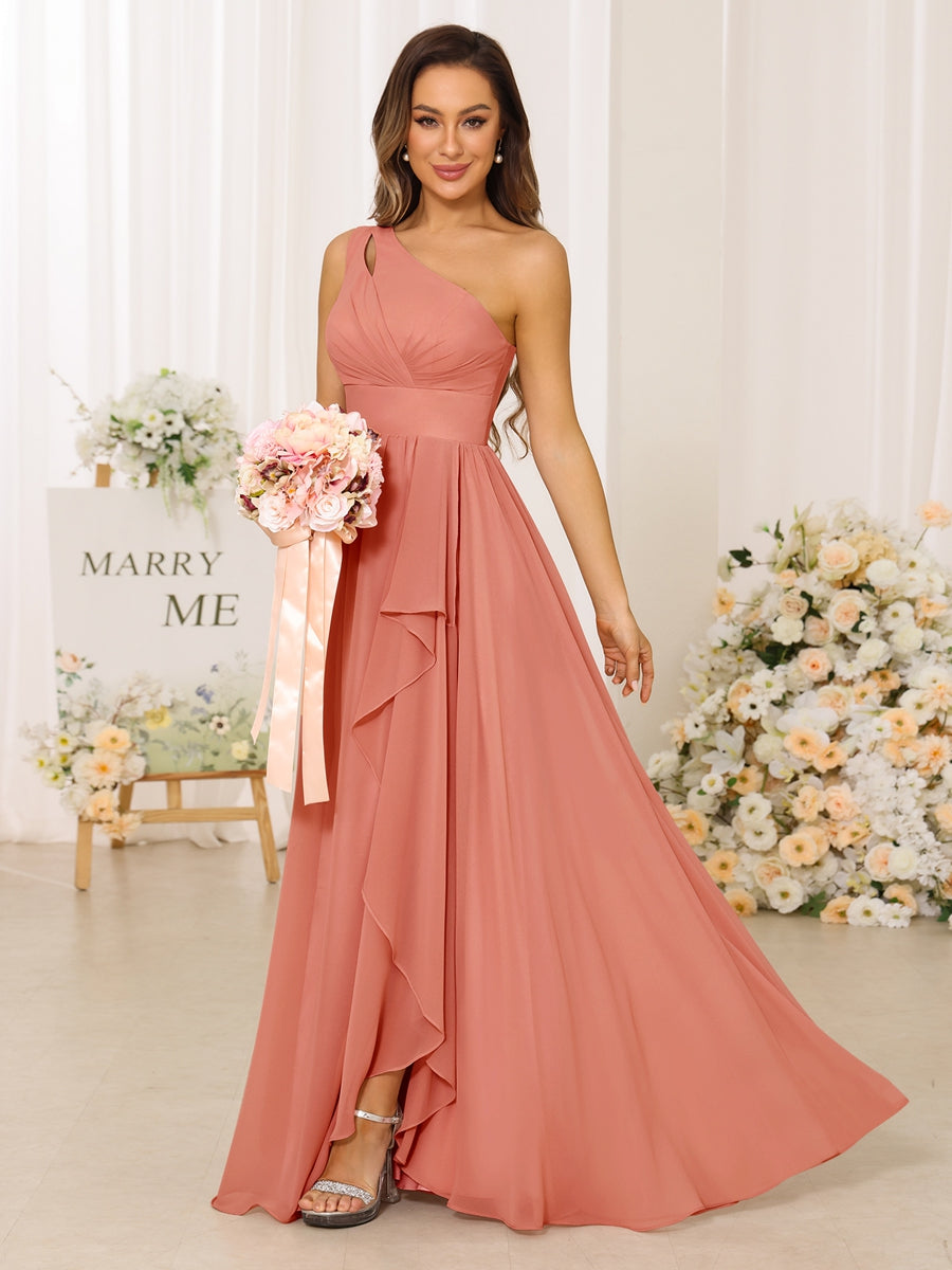Lavetir Bridesmaid Dresses Coral A-Line/Princess One-Shoulder Long With Split Side 2026