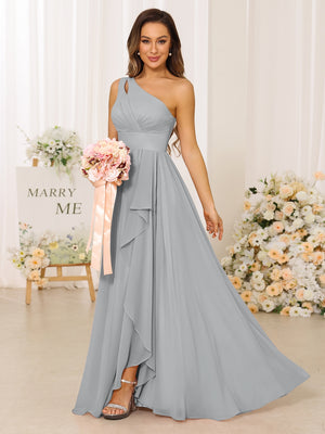 gray one shoulder bridesmaid dress Draped Charcoal Grey One Shoulder Bridesmaid Dress
