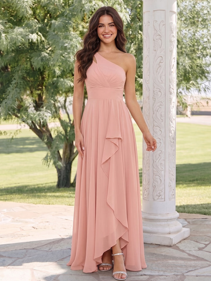 A-Line/Princess One-Shoulder Long Wedding Guest Dresses With Split Side