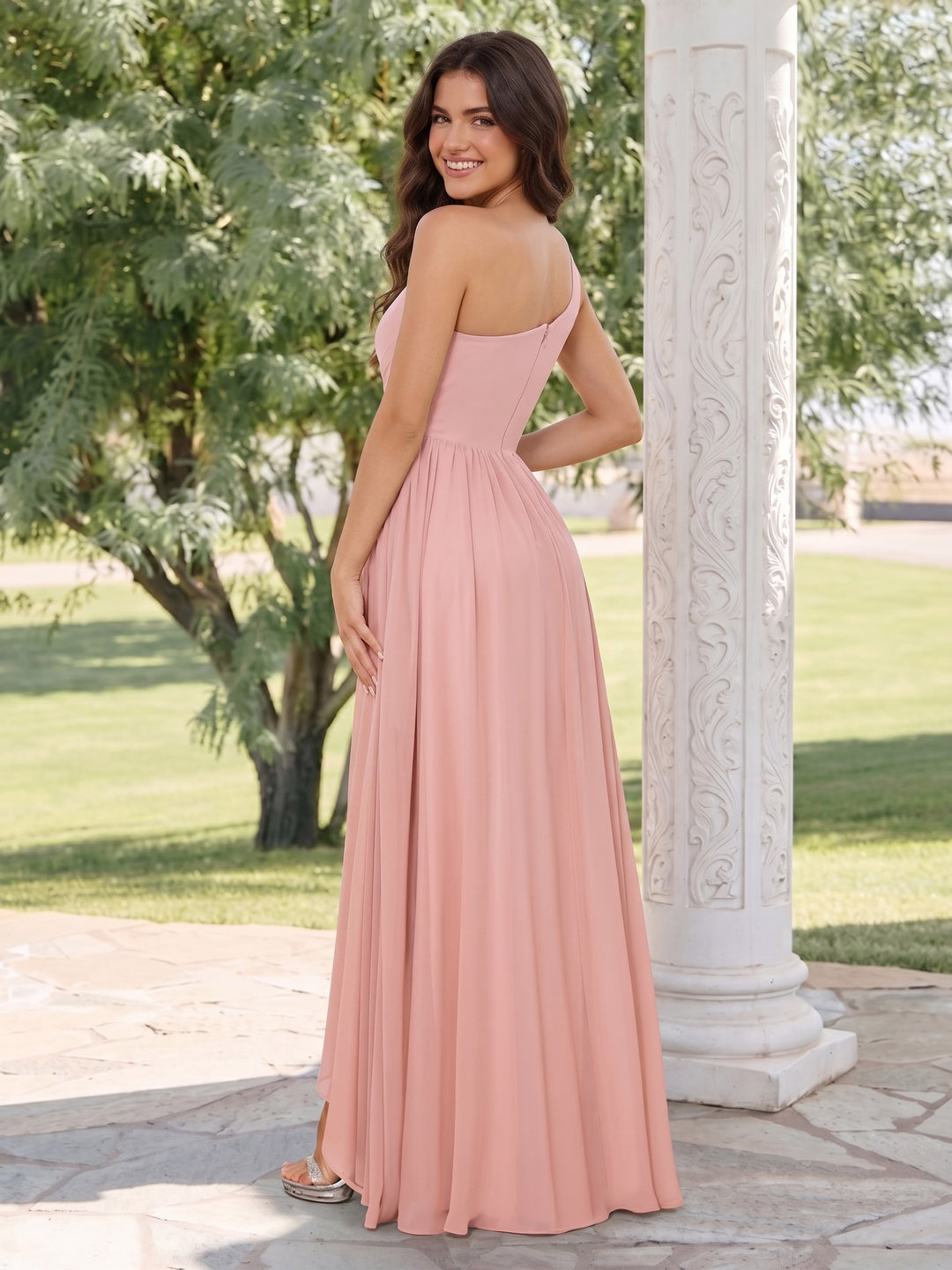 A-Line/Princess One-Shoulder Long Wedding Guest Dresses With Split Side