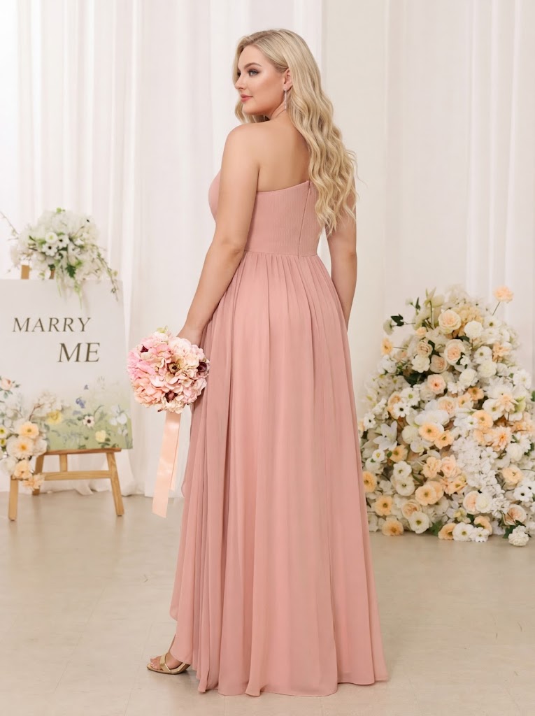 A-Line/Princess One-Shoulder Long Plus Size Bridesmaid Dresses With Split Side