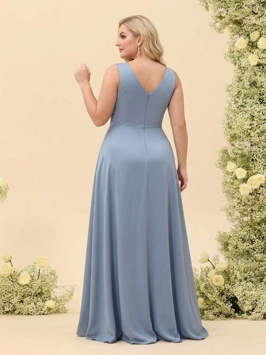 A-Line/Princess Asymmetrical V-Neck Plus Size Bridesmaid Dresses With Ruffles