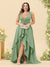 A-Line/Princess Asymmetrical V-Neck Plus Size Bridesmaid Dresses With Ruffles