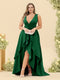 A-Line/Princess Asymmetrical V-Neck Plus Size Bridesmaid Dresses With Ruffles