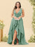 A-Line/Princess Asymmetrical V-Neck Plus Size Bridesmaid Dresses With Ruffles