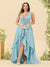 A-Line/Princess Asymmetrical V-Neck Plus Size Bridesmaid Dresses With Ruffles