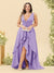 A-Line/Princess Asymmetrical V-Neck Plus Size Bridesmaid Dresses With Ruffles