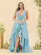 A-Line/Princess Asymmetrical V-Neck Plus Size Bridesmaid Dresses With Ruffles