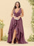A-Line/Princess Asymmetrical V-Neck Plus Size Bridesmaid Dresses With Ruffles