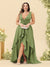 A-Line/Princess Asymmetrical V-Neck Plus Size Bridesmaid Dresses With Ruffles