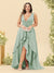 A-Line/Princess Asymmetrical V-Neck Plus Size Bridesmaid Dresses With Ruffles