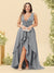 A-Line/Princess Asymmetrical V-Neck Plus Size Bridesmaid Dresses With Ruffles