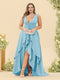 A-Line/Princess Asymmetrical V-Neck Plus Size Bridesmaid Dresses With Ruffles