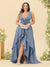 A-Line/Princess Asymmetrical V-Neck Plus Size Bridesmaid Dresses With Ruffles