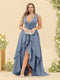A-Line/Princess Asymmetrical V-Neck Plus Size Bridesmaid Dresses With Ruffles