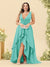 A-Line/Princess Asymmetrical V-Neck Plus Size Bridesmaid Dresses With Ruffles