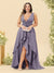 A-Line/Princess Asymmetrical V-Neck Plus Size Bridesmaid Dresses With Ruffles