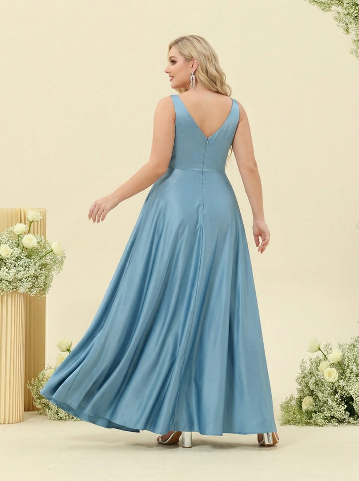 A-Line/Princess Floor-Length Sleeveless Ruffles Plus Size Bridesmaid Dresses With Split Side