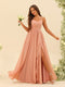 A-Line/Princess Floor-Length Spaghetti Straps Ruffles Bridesmaid Dresses With Split Side