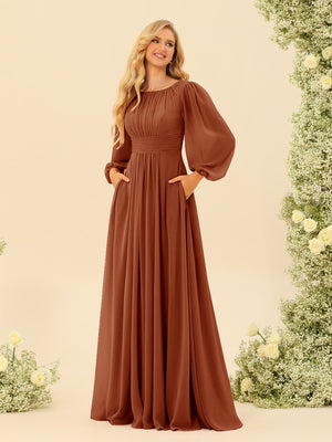 A-Line/Princess Floor-Length Long Sleeves Bridesmaid Dresses With Sash