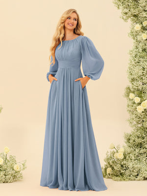 cheap long sleeve bridesmaid dresses Hope Dreamy Long Sleeves Slit Floor Length Chiffon Bridesmaid Dresses, Black