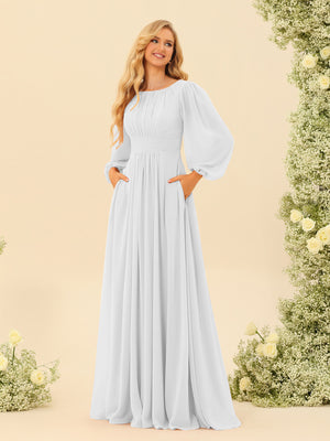 white bridesmaid dresses with sleeves White Chiffon Maxi Dress, Long Sleeve Bohemian Fit and Flare Beach Bridesmaid Gown, Xiaolizi 2622
