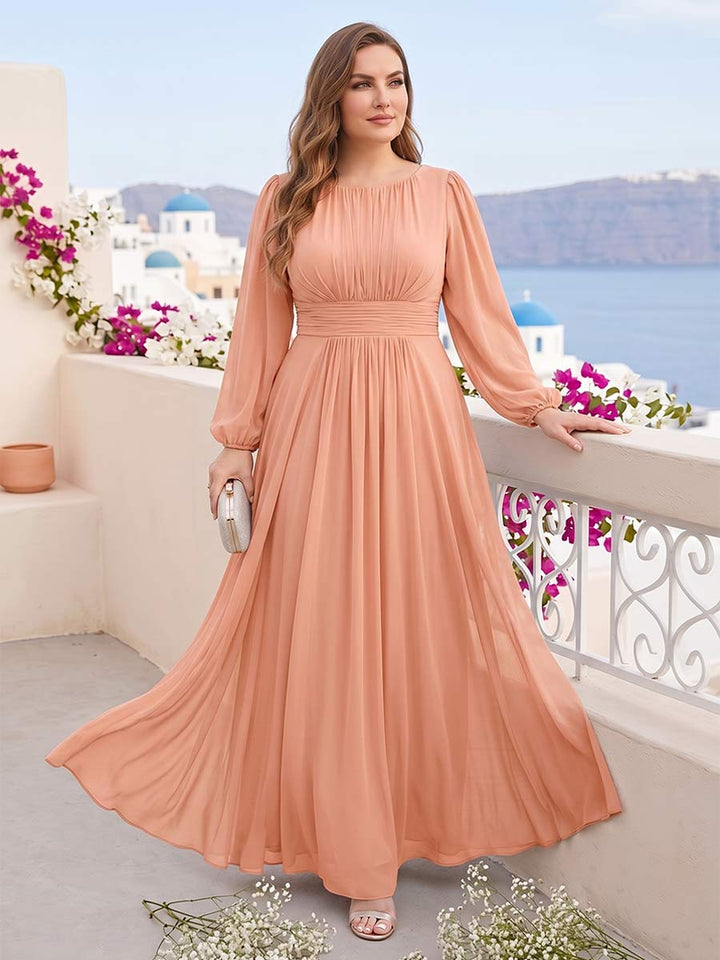A-Line/Princess Floor-Length Long Sleeves Plus Size Bridesmaid Dresses With Sash