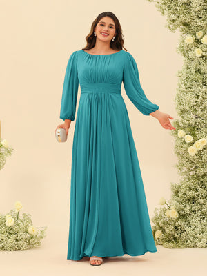 A-Line/Princess Floor-Length Long Sleeves Plus Size Bridesmaid Dresses With Sash