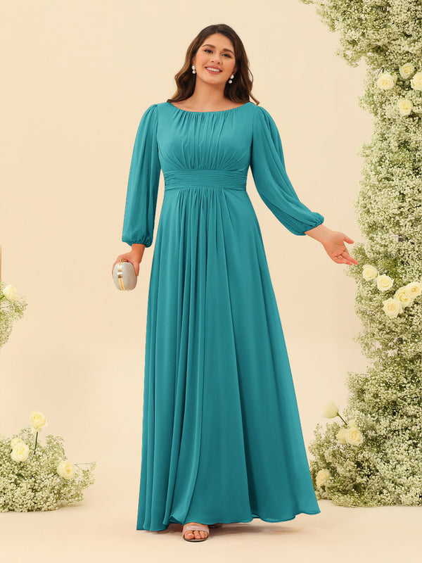 A-Line/Princess Floor-Length Long Sleeves Plus Size Bridesmaid Dresses With Sash