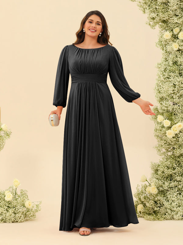 A-Line/Princess Floor-Length Long Sleeves Plus Size Bridesmaid Dresses With Sash