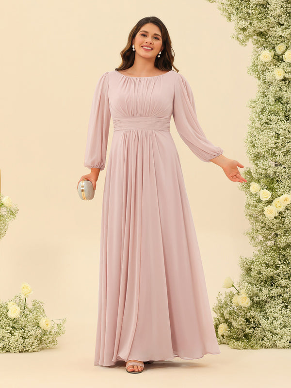 A-Line/Princess Floor-Length Long Sleeves Plus Size Bridesmaid Dresses With Sash