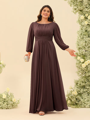A-Line/Princess Floor-Length Long Sleeves Plus Size Bridesmaid Dresses With Sash