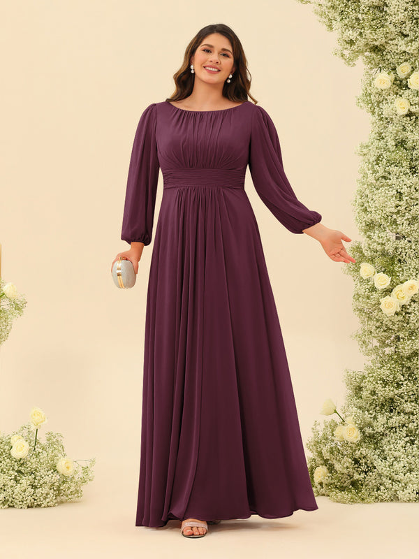 A-Line/Princess Floor-Length Long Sleeves Plus Size Bridesmaid Dresses With Sash