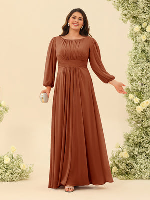 A-Line/Princess Floor-Length Long Sleeves Plus Size Bridesmaid Dresses With Sash