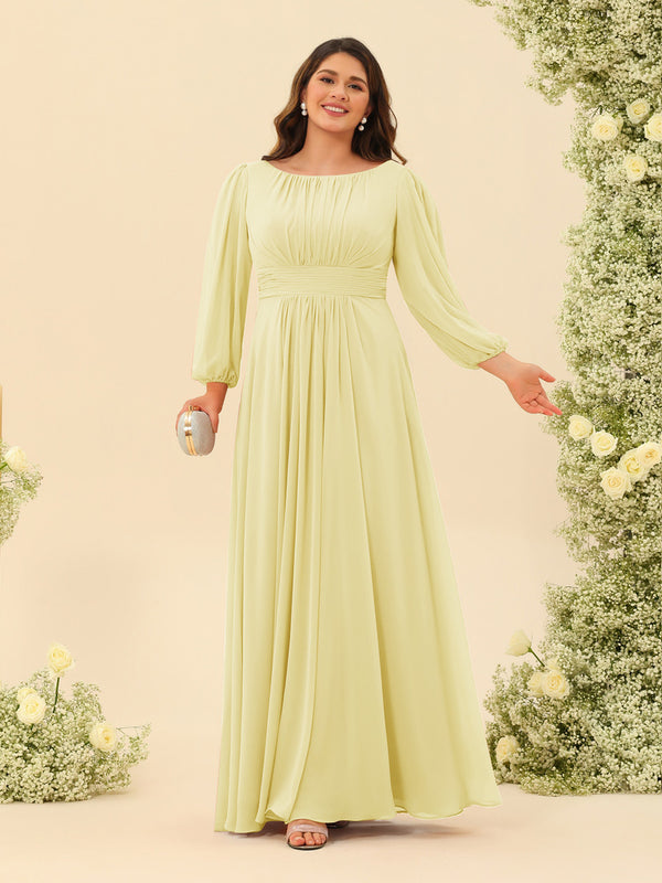 A-Line/Princess Floor-Length Long Sleeves Plus Size Bridesmaid Dresses With Sash